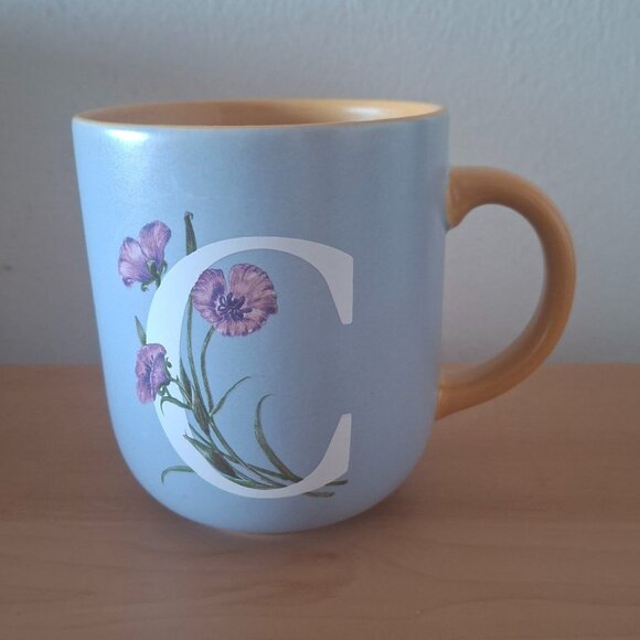 Bee & Willow Spring Floral Mug with C Monogram, 16 oz - Picture 1 of 5